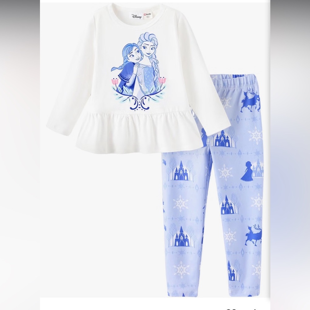 NWT Disney White & Light Blue Frozen Girls Pajama Set